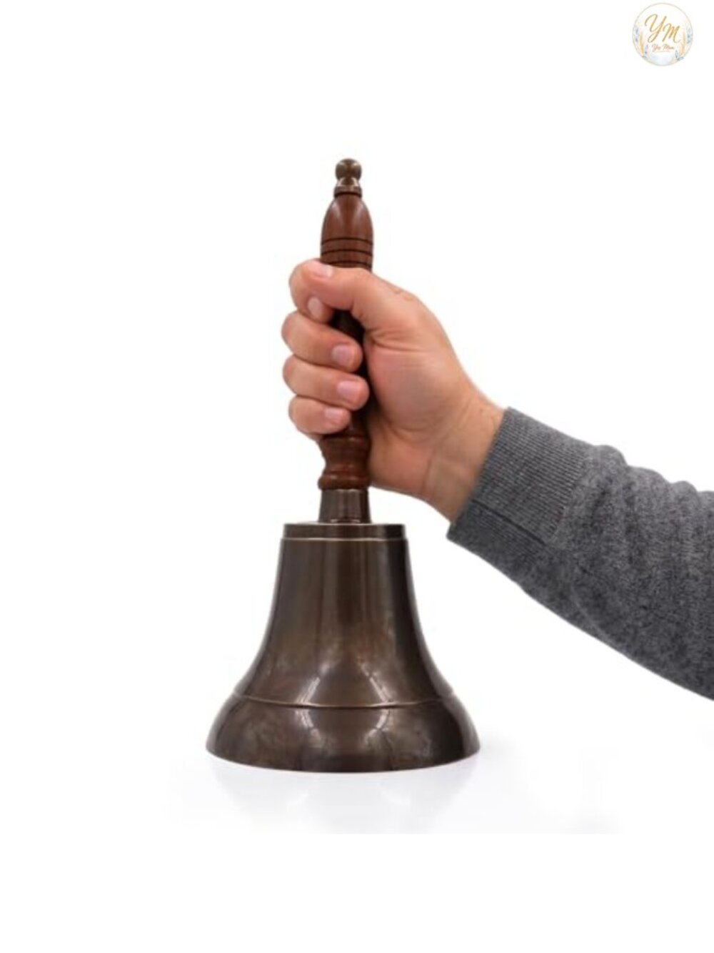 Large Solid Brass Hand Call Bell 11" Wood Handle Wedding School